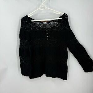 Peruvian connection 100% Pima cotton crocheted open knit black sweater L